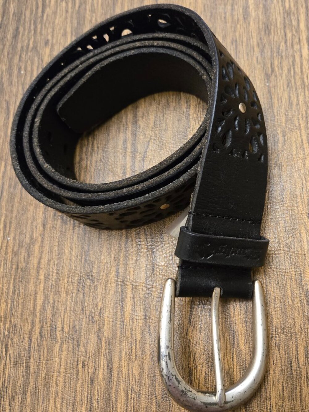 LUCKY BRAND Women's Black Leather Laser Cut Studded Belt w/Silver Buckle Medium